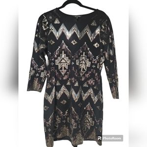 Express Silver Sequins Black Aztec design Dress Size M
